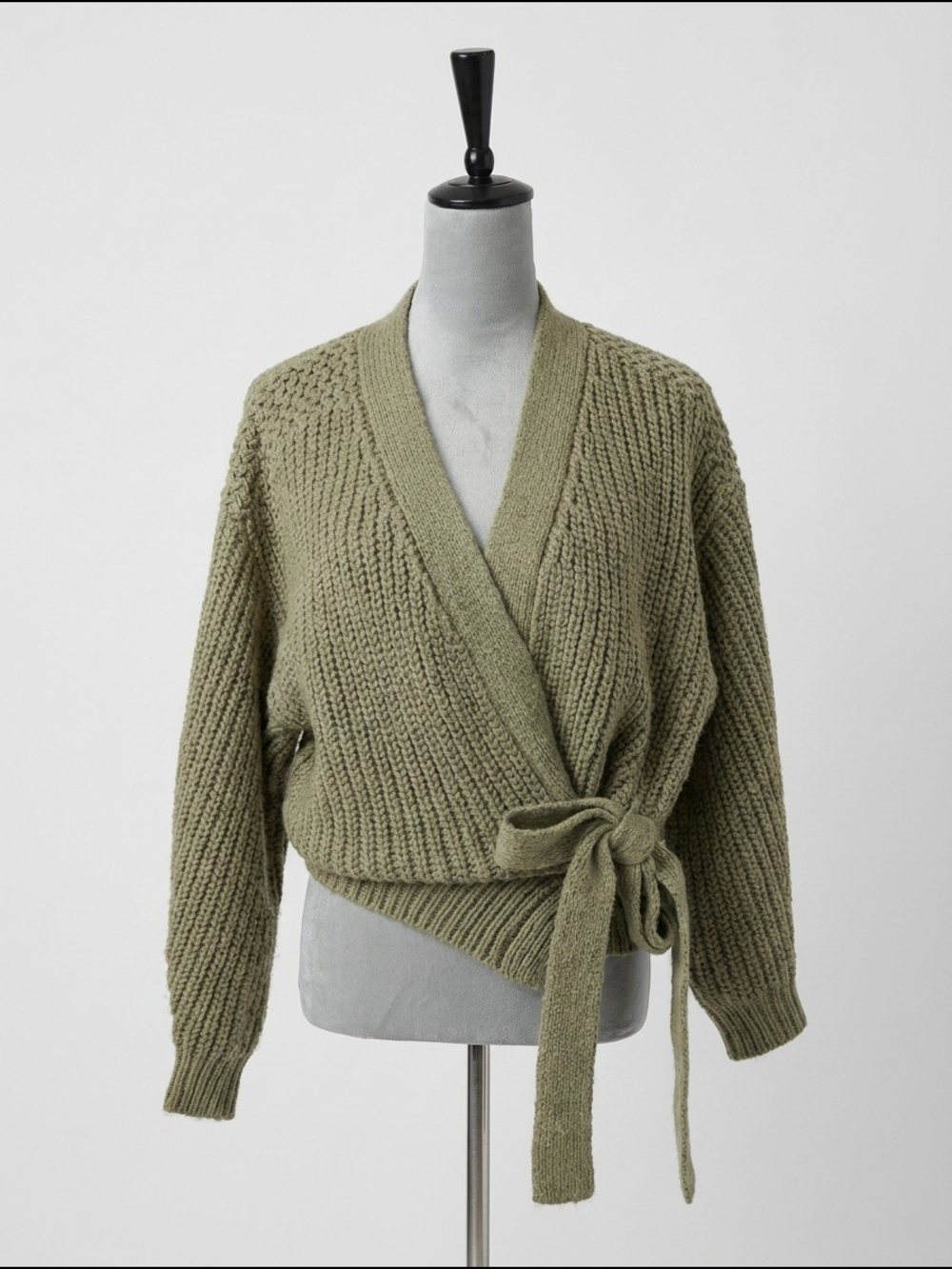 Free People Chunky Knit Wrap Sweater Size Small Sage Green Tie Front‎ Cardigan
